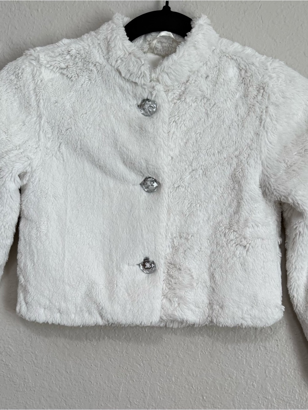 Gymboree Girls White Faux Fur Pea Coat with Jewel Buttons Size S 5/6